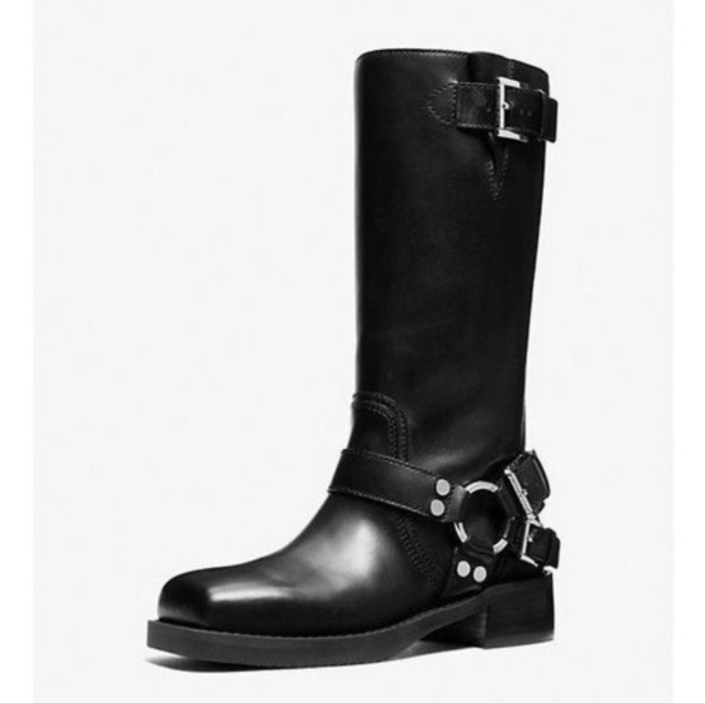 MICHAEL Michael Kors Crosby Black Leather Moto Boots sz 6.5 - Picture 3 of 14